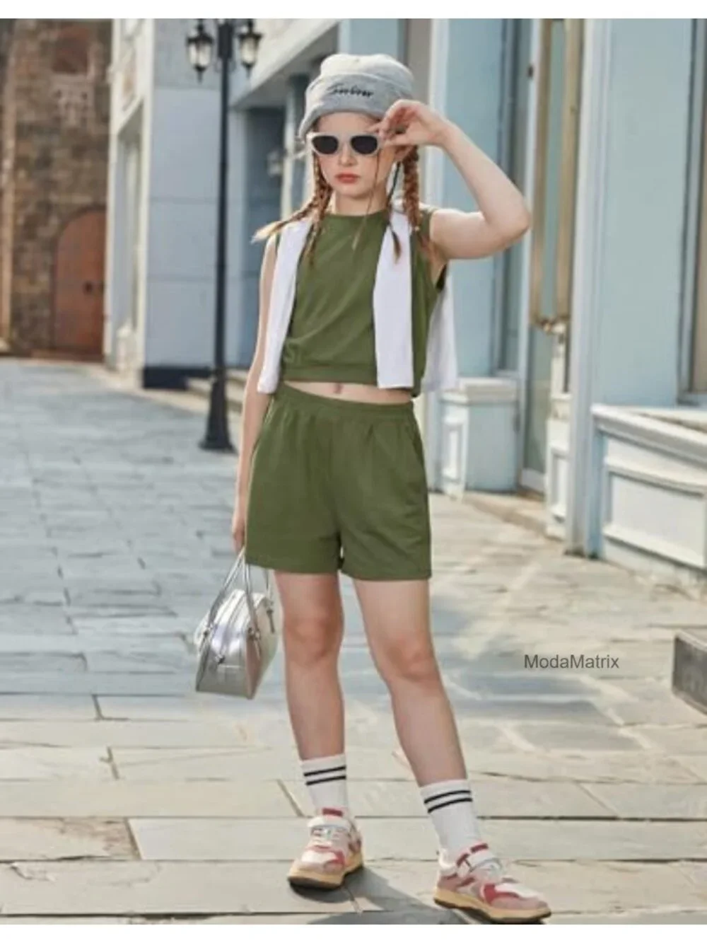 Girls 2 Piece Short Set Sleeveless Tank Top High Waist Shorts with Pockets